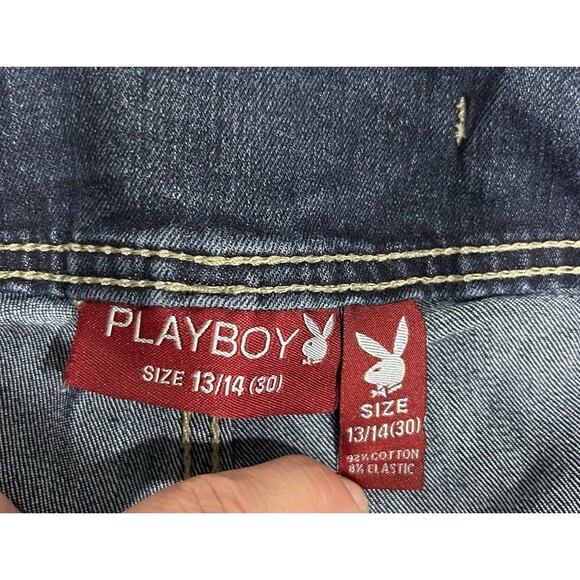 Playboy Women's Jeans Dark Wash Straight Leg Triple Button Size 13/14 (30)  Y2K - Picture 7 of 8